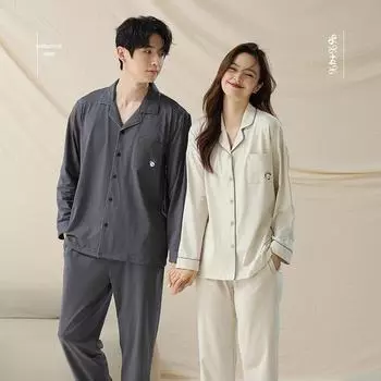 «Пижамный комплект «Панда» из антибактериального эластичного хлопка – мужской и женский осенний кардиган, повседневная домашняя одежда» XXL