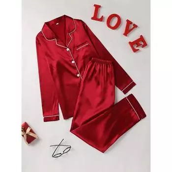 Пижамный комплект с длинным рукавом, застегивающимся на пуговицы лацканом и брюками, женская одежда для сна и отдыха S зелёный