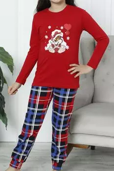 Пижамный комплект с длинными рукавами для девочек из хлопка и лайкры