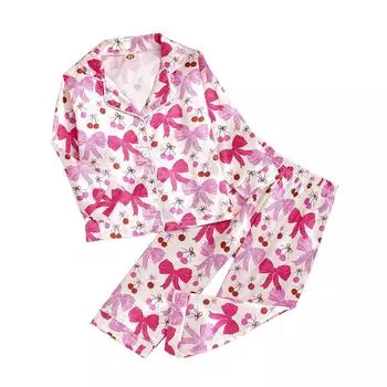 Пижамный комплект с длинными рукавами для мальчиков и девочек, повседневная домашняя одежда, комплект из двух предметов 100 розовый
