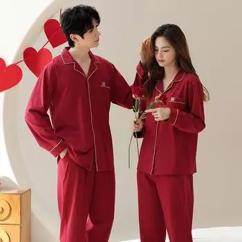 Пижамный комплект с длинными рукавами Red Zodiac Year для пары на весну и осень Female 65523#, M вино красного