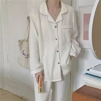 Пижамный комплект с кардиганом и рисунком: Длинный рукав, не мнется, состоящий из двух частей для женщин, идеально подходит для весны и осени M (80-100 jin)