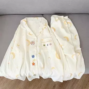 Пижамный комплект с милым принтом медведя Star Moon для женщин в стиле Харадзюку, милый женский пижамный комплект для улицы, модная повседневная домашняя одежда XL