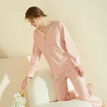 Пижамный комплект в китайском стиле, сексуальная женская пижама, домашняя одежда, свободная повседневная однотонная пижама, домашняя одежда M розовый