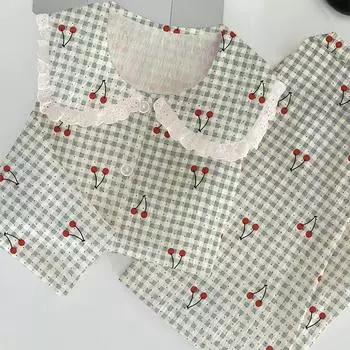 Пижамный комплект в стиле Харадзюку с принтом в мелкую клетку и вишневым узором для женщин, кружевная пижама в горошек, корейский дизайн пуговиц Kawaii, женская ночная одежда M бежевый