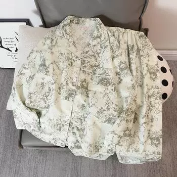 Пижамный комплект в винтажном китайском стиле с принтом чернил для женщин, ночная рубашка, повседневная универсальная женская пижама, новая корейская одежда для сна XXL