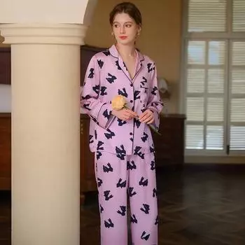 Пижамный костюм, новый весенне-осенний костюм с длинными рукавами и брюками, с принтом, высококачественная простая повседневная домашняя одежда, пижама S