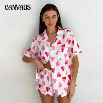 Пижамный костюм с принтом «Любовь», женский летний комплект с короткими рукавами и шортами, свободная домашняя одежда из шелка S