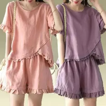 Пижамный костюм со штанами, женская домашняя одежда, летняя, однотонная, удобная, простая, повседневная, свободная, большого размера L розовый