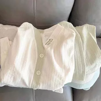 Пижамный женский комплект, летняя милая домашняя одежда с короткими рукавами и вышивкой, с длинными рукавами M розовый