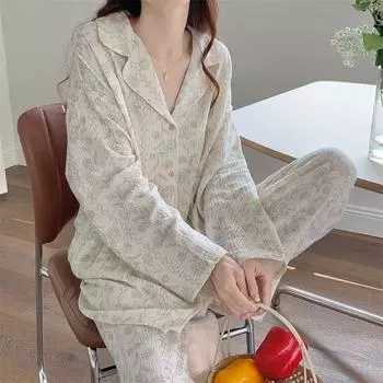 Пижамный женский летний тонкий комплект домашней одежды с длинными рукавами S