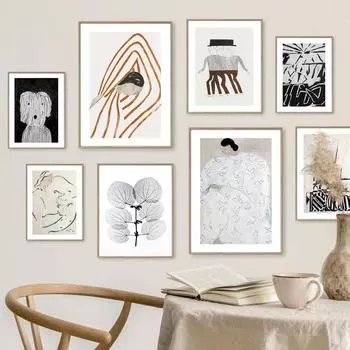 Пижамы для девочек, медитация, абстрактная линия, лист, геометрия, холст, картина, настенное искусство, плакаты на скандинавскую тему и принты, картина, декор для гостиной 21*30cm