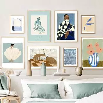 Пижамы для девочек, обнаженная линия, кривая, геометрические цветы, современные постеры и принты, настенная живопись на холсте, Декор, фотографии для гостиной A4 21X30cm No Framed