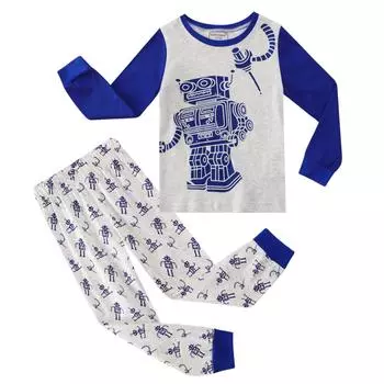 Пижамы для мальчиков, детская одежда для сна, одежда с длинными рукавами 120 синий