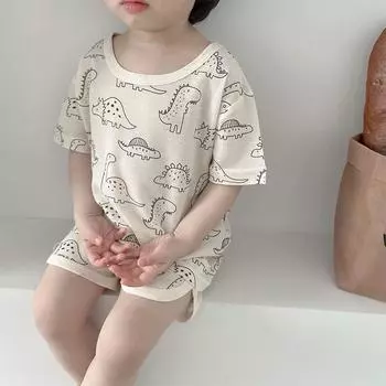 Пижамы для мальчиков и девочек, летняя домашняя одежда из тонкого ледяного шелка, шорты с короткими рукавами для малышей, комплект из 2 предметов, кондиционер 3XL