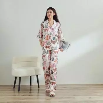Пижамы для маленьких кошек, милый и милый комплект для женщин, домашняя одежда, осенние брюки со средними рукавами, высококачественные пижамы, свободные и удобные M