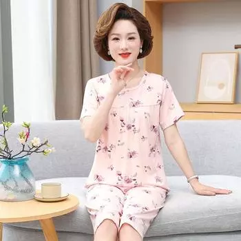 Пижамы для мам среднего и пожилого возраста, женская домашняя одежда с короткими рукавами, весенние и осенние комплекты, летние оверсайз свободного кроя L