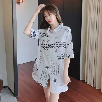 Пижамы для женщин, летняя сексуальная тонкая белая рубашка со средними рукавами, длинная стильная домашняя одежда M