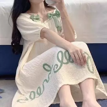 Пижамы для женщин летом милые тканые хлопковые пижамы в стиле принцессы с короткими рукавами для женщин летом тонкая весенне-осенняя домашняя одежда M