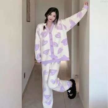 Пижамы для женщин на осень и зиму New Love Cardigan Домашняя одежда Полубархатная мягкая домашняя одежда для верхней одежды One Size чёрный