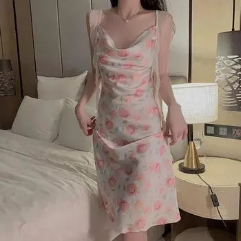 Пижамы для женщин Осенняя новая атласная цветочная пижама с открытой спиной и крестообразным узором Сексуальная пижама для женщин Пижама на подтяжках M белый