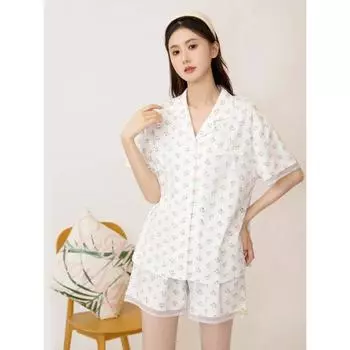 Пижамы для женщин, полностью хлопковые, свободные, в деревенском стиле, удобные, повседневные, для дома, чистый хлопок, можно носить как домашнюю одежду M белый