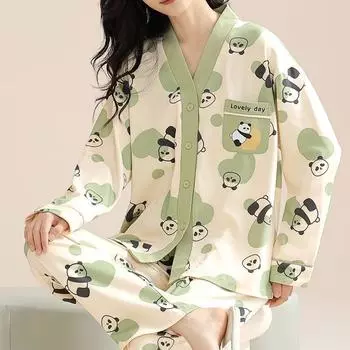 Пижамы из 100% хлопка для женщин, весна и осень, комплект домашней одежды, который можно носить на улице 2XL бежевый