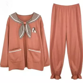 Пижамы из чистого хлопка, женские, весна-осень, с длинными рукавами, новый свободный и милый, повседневная домашняя одежда из чистого хлопка, большой размер M бежевый