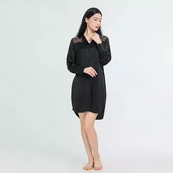 Пижамы из чистого шелка, пижамы, женские топы для сна, свободные пижамы из шелка для мам, повседневные пижамы из шелка Mulberry для дома XS чёрный