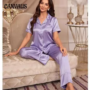 Пижамы из ледяного шелка для женщин, весенне-осенний кардиган, брюки с короткими рукавами, повседневный домашний костюм S фиолетовый