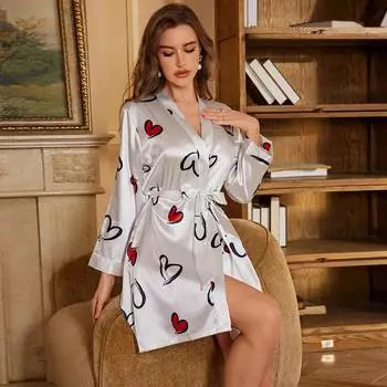 Пижамы из ледяного шелка, легкие роскошные длинные рукава, классные короткие пижамы, халаты, домашняя одежда S