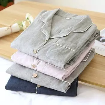 Пижамы из пряжи из цветного хлопка, парные пижамы с длинными рукавами, 2 шт., женская домашняя одежда, одежда для сна, ночная одежда M