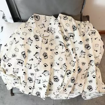 Пижамы Kawaii Cartoon Cat Letter Print, женская осенняя новая мягкая женская пижама, комплект из 2 предметов, повседневная милая домашняя одежда XXL