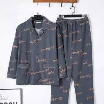 Пижамы мужские осенние и зимние увеличивающие повседневные мужские хлопковые тонкие костюмы осенние хлопковые с длинными рукавами мужские домашние службы L