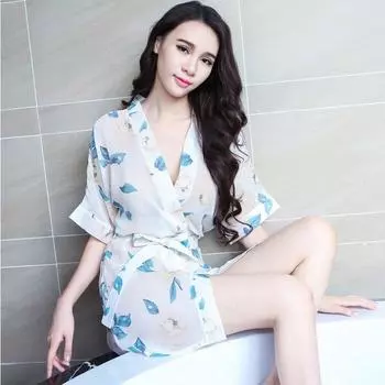 Пижамы, нижнее белье, сексуальное эротическое белье для женщин, прозрачное клубное белье, стриптизерша, кимоно с порнопринтом One Size белый