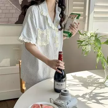 Пижамы с цветочным принтом, женские пижамные комплекты в корейском стиле, летние предметы, ночная одежда для сна, милый домашний костюм для студентов M