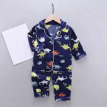Пижамы с длинными рукавами и принтом динозавра для маленьких девочек и мальчиков, комплект из топа и штанов для сна 110