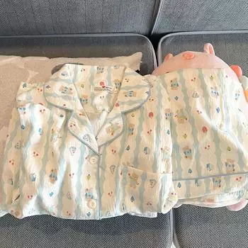 Пижамы с принтом медведя, женские пижамные комплекты, летние комплекты из 2 предметов, ночная одежда для сна, студенческий милый домашний костюм, корейская мода M