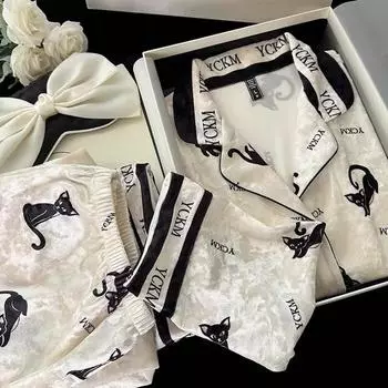 Пижамы с рисунком из мультфильмов, домашняя одежда, осенне-зимняя бархатная женская пижама из 2 предметов, рубашка и брюки, повседневная белая велюровая домашняя одежда, пижама M белый