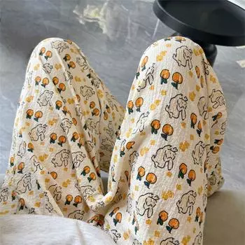 Пижамы с высокой талией для женщин, брюки для девочек с животными, модные мешковатые домашние пижамы для подростков Style B