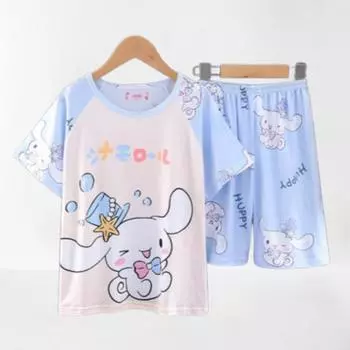 Пижамы Sanrio для девочек, детские пижамы для начальной школы, комплект верхней и нижней части с персонажем Cinnamoroll My Melody Kuromi, популярным персонажем в Корее