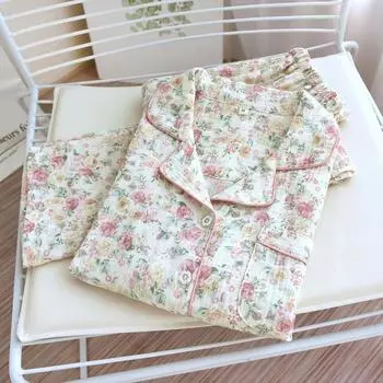 Пижамы весна-осень, хлопковые женские пижамы, женские ночные рубашки, домашняя одежда, ночные костюмы из чистого хлопка с длинными рукавами, домашняя одежда M