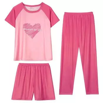 Пижамы женские летние модели, пижамы из трех частей, домашняя одежда с короткими рукавами, тонкая часть милой и симпатичной домашней одежды для девочек L