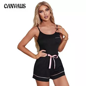 Пижамы женские летние сексуальные подтяжки шорты комплект из двух предметов женской домашней одежды S чёрный