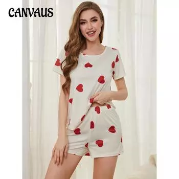Пижамы женские летние шорты с короткими рукавами с принтом Love из двух предметов Домашняя одежда S малиновый