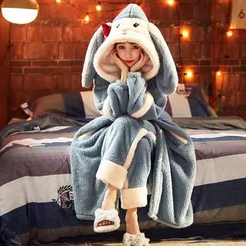 Пижамы женские осенне-зимние толстые плюс бархатные длинные ночные платья Топ + брюки XXL красный