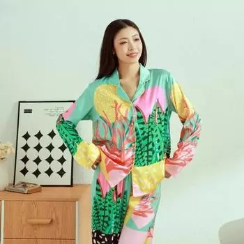 Пижамы, женские осенние брюки с длинными рукавами с принтом, комплект из двух предметов, персонализированная повседневная домашняя пижама M