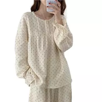 Пижамы, женские пижамные комплекты, пижамные комплекты в горошек с длинными рукавами, весенние комплекты для женщин, комплект из 2 предметов, ночная одежда, домашний домашний костюм для сна M