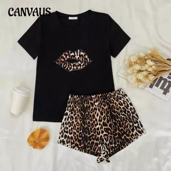 Пижамы женские весенне-летние с леопардовым принтом, шорты с короткими рукавами, домашняя одежда, спальные костюмы S золотистый