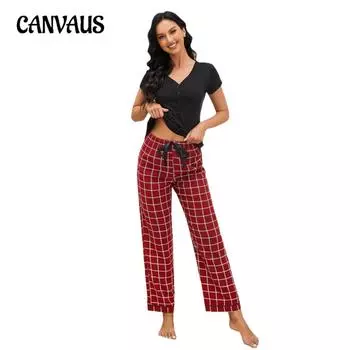 Пижамы женские весенние и летние повседневные брюки с короткими рукавами, домашний костюм S серый/чёрный